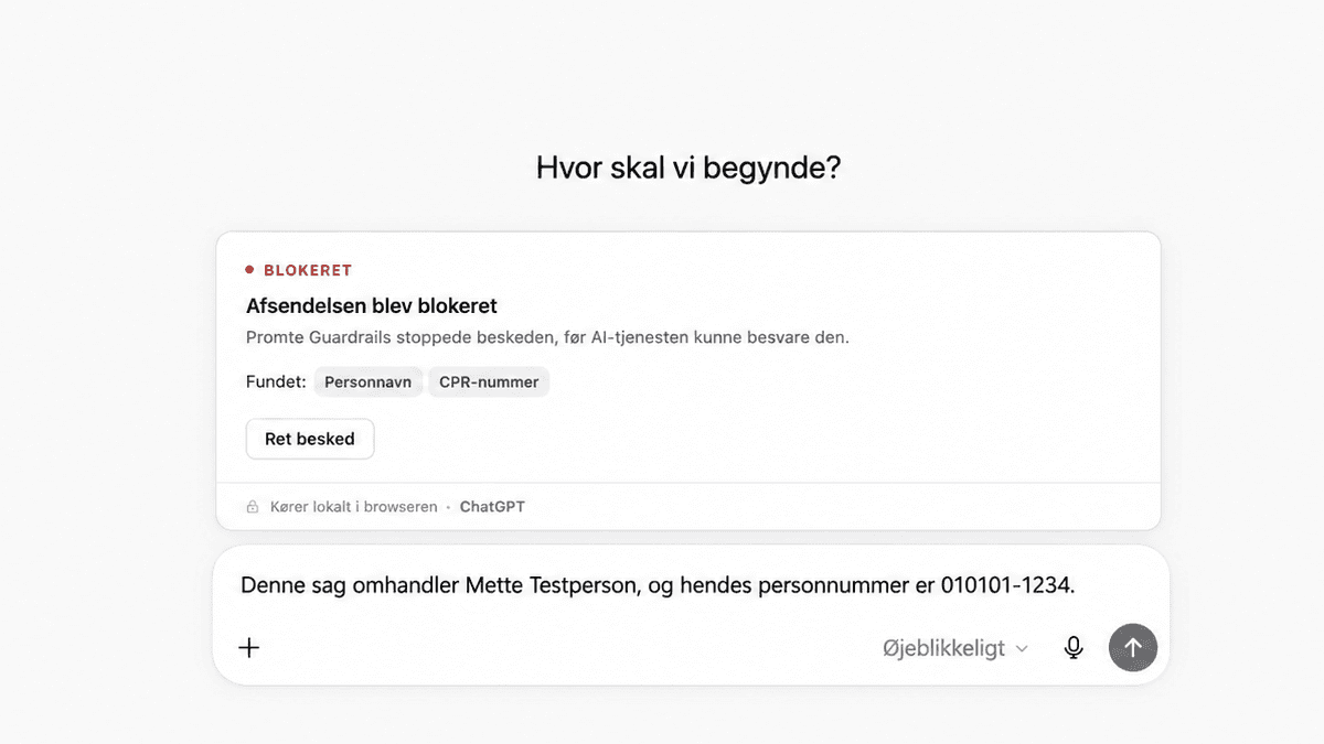 Promte Guardrails blokerer en besked med personoplysninger