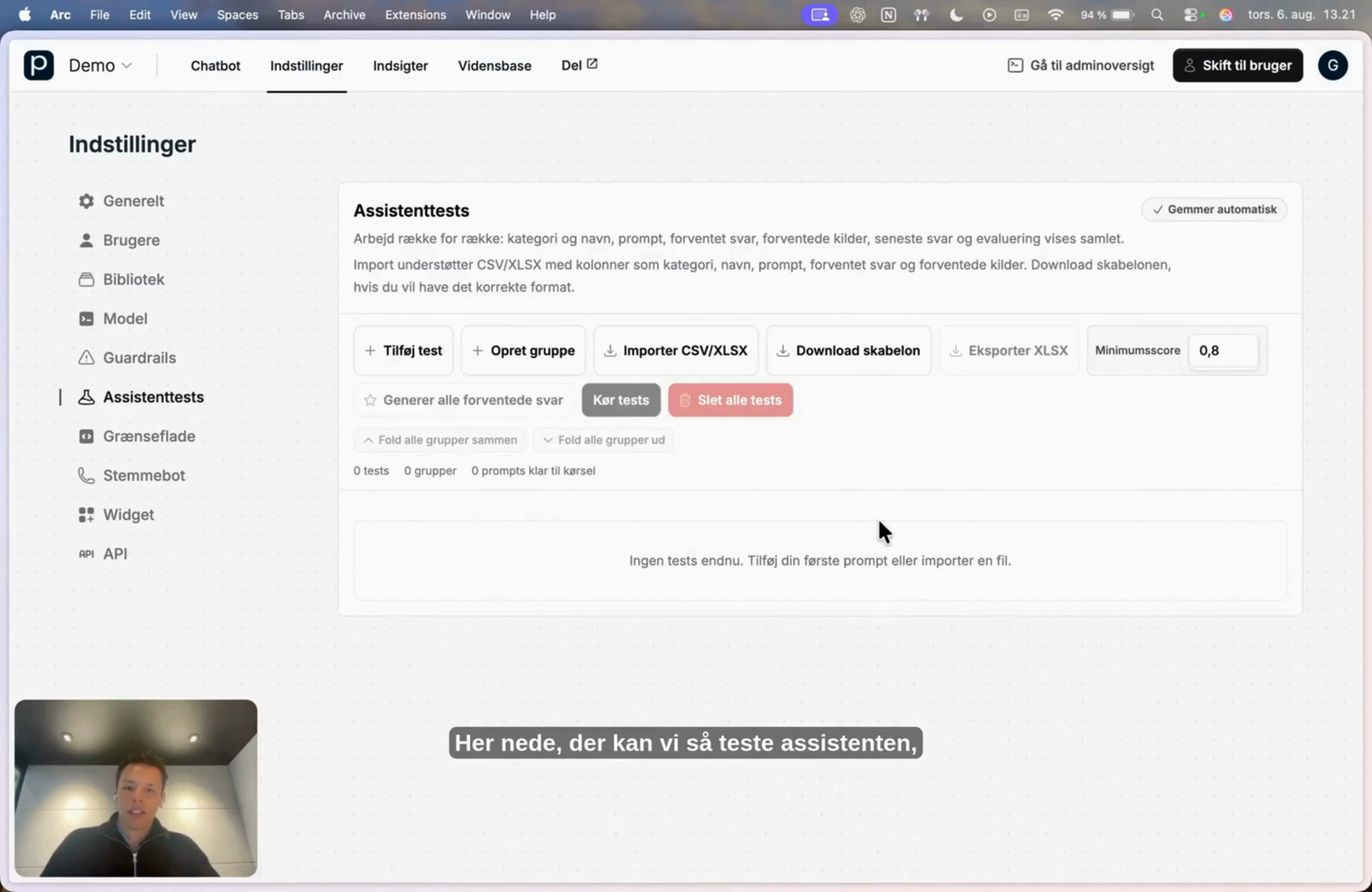 Opsætning af Assistenttests i Promte