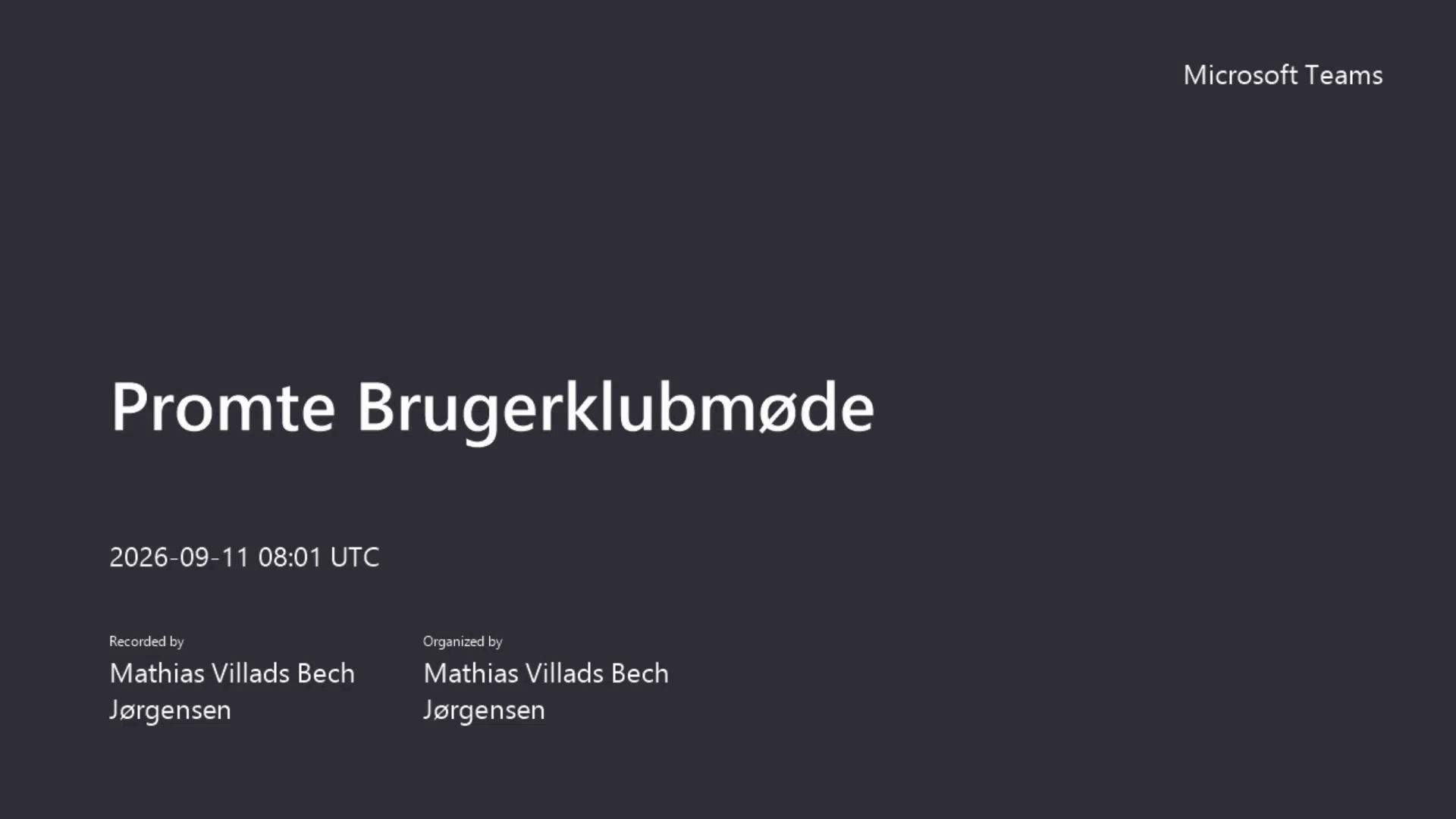 Title screen from the Promte User Club meeting on 11 September 2026 in Microsoft Teams